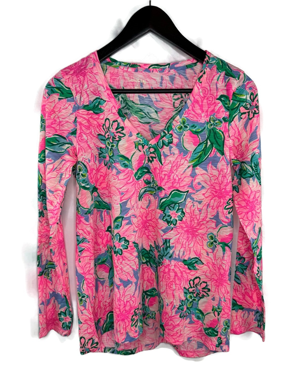 Lilly Pulitzer Etta V-Neck Long Sleeve Pink Floral New Without Tags size CS
